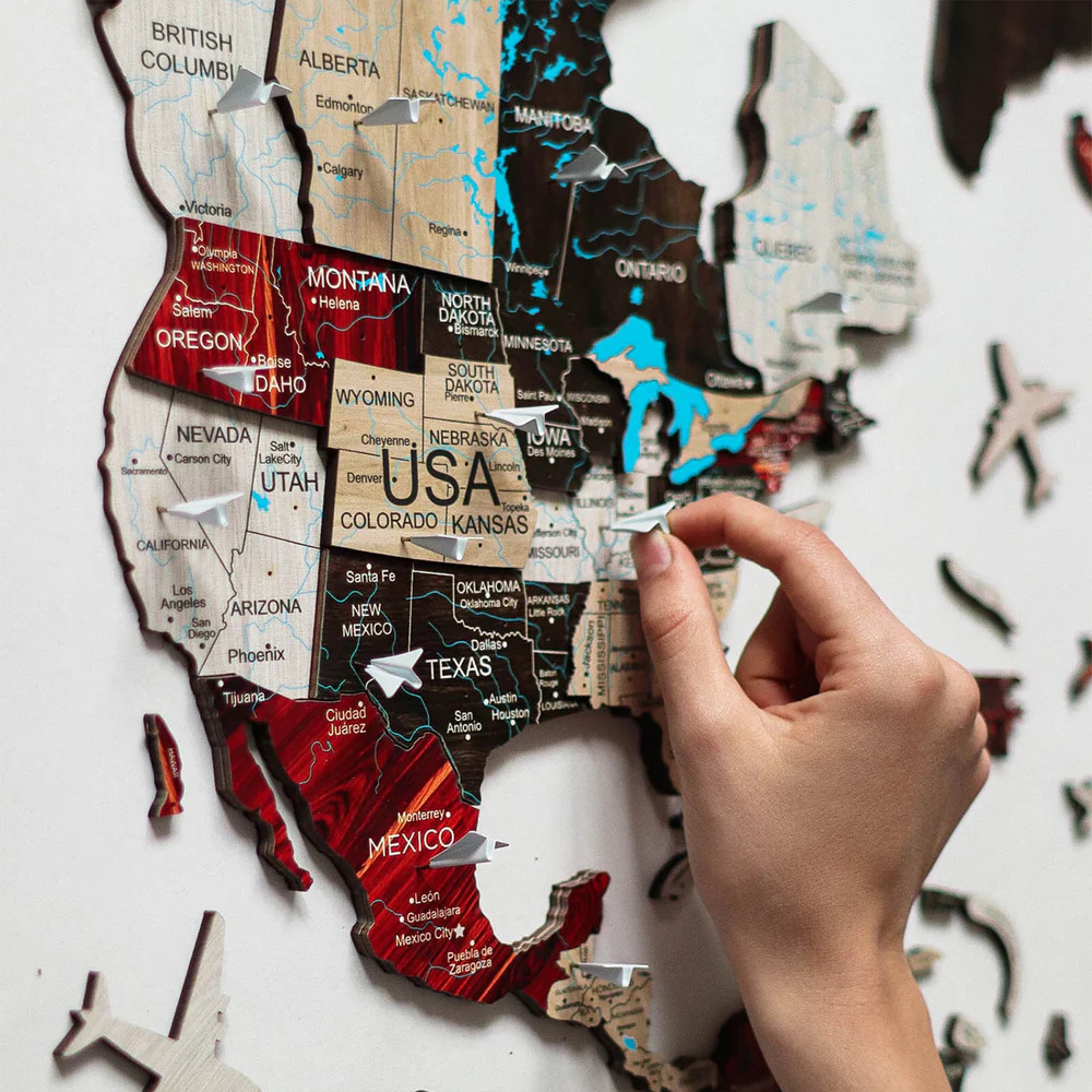 3D Colored Wooden World Map – Urban