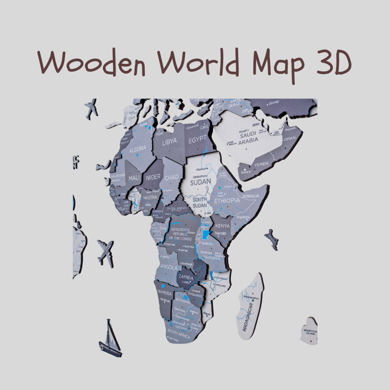 Wooden World Map 3D