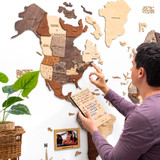 3D Wooden World Map Wall Art- Multicolor