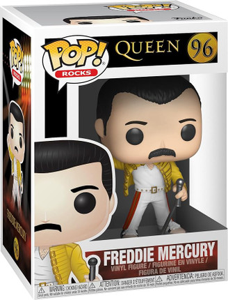 Funko Pop! Rocks Freddie Mercury #96 vinyl figure in yellow jacket holding microphone