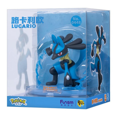 Pokémon Small Size Figure – Lucario No. 0448 from Funism Prime Figure Mini Series in collector display box with blue aura effects Pokémon Small Size Figure – Lucario No. 0448 from Funism Prime Figure Mini Series in collector display box with blue aura effects