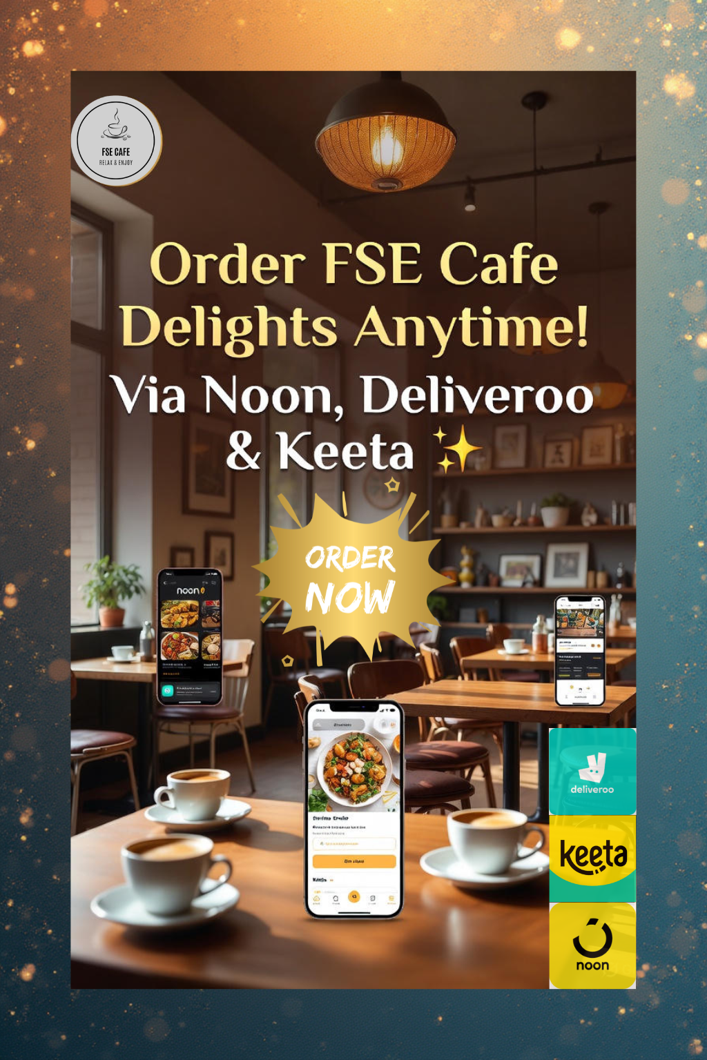 Order Your Favorite FSE Café Delights Anytime – Now Available on Noon, Deliveroo & Keeta!