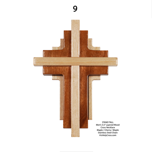 STAND TALL 3.5" Multi Layered Wood  Cross Necklace (XLarge)