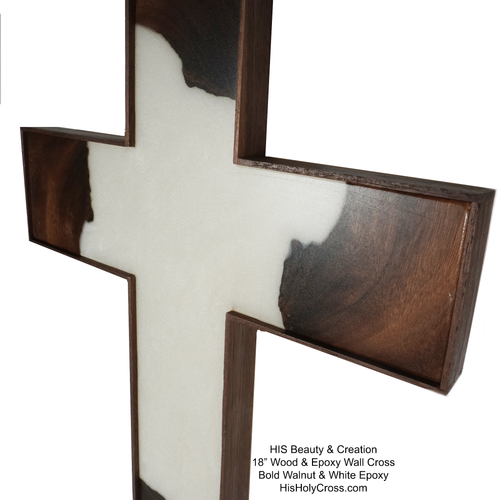 HIS Beauty & Creation - Bold Walnut & Sparkling White Epoxy Cross 18"