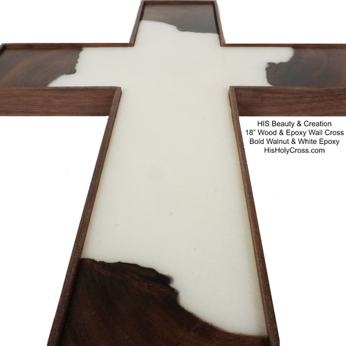 HIS Beauty & Creation - Bold Walnut & Sparkling White Epoxy Cross 18"