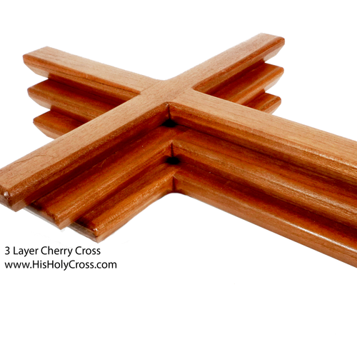 Stacked 3 Layered Cherry Wood Wall Cross 12"