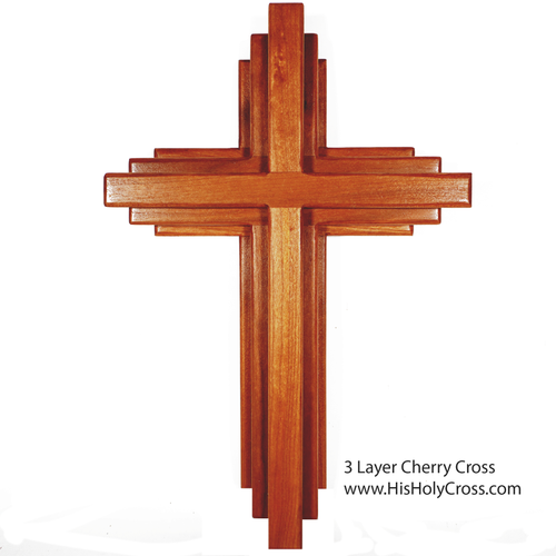 Stacked 3 Layered Cherry Wood Wall Cross 18"