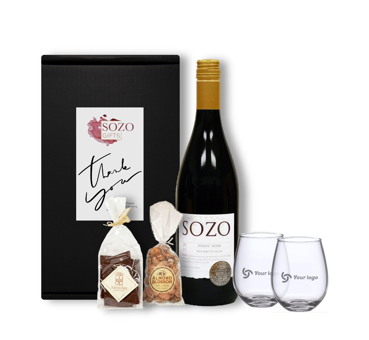 2015 Pinot Noir, Chocolate, Nuts & Glasses Gift Box (At this time we cannot  ship wine