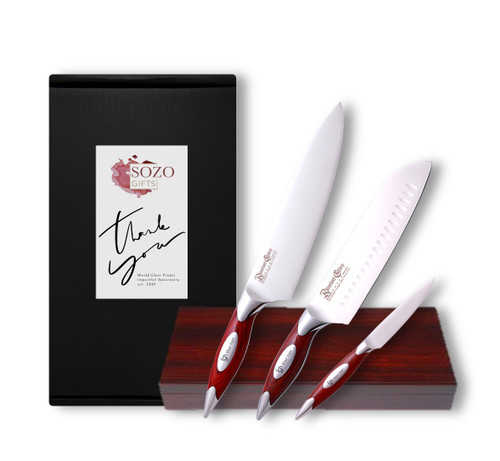 6" Santoku, 8" Chef & Paring Knife Set Gift Box