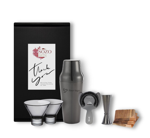 24oz Cocktail Shaker Set Bartender Kit with 2 Stemless Martini Glasses -  The Perfect Mixology Home Bar