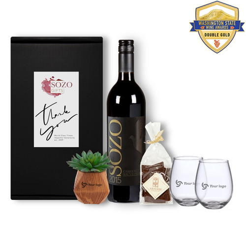 2015 Cabernet, Chocolate + Engraved Succulent & Glasses Gift Box