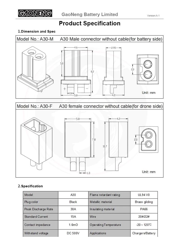 GNB A30 Connector - Battery Side (5pcs) - Rotor Village