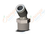 SMC KQ2K08-03NS fitting, 45 deg male elbow, KQ2 FITTING (sold in packages of 10; price is per piece)