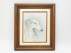 Colored pencil drawing of a Russian wolfhound, Borzoi, by Russian artist O. Matsko. Matted under glass. 10 x 12" overall. Frame has minor imperfections. Possible reflections of studio lights visible in the glass.