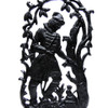 Frog Princess Openwork Relief (Плакетка Сквозной рельеф Царевна Лягушка Касли). Cast iron (Dutch soot). Matte black color. Made in the 1980s. Model was created by artist and sculptor V. M. Filippov (1939-1989). 8¼" in height, 4¼" width. Weighs 12½ oz. 1 only, as shown.  Nicely detailed lost-wax casting from the Kasli Iron Works in Yekaterinburg (Ekaterinburg) in the Ural Mountains, Russia. This significant mountain ridge forms the border between Europe and Asia. Kasli casting (named after the town of Kasli) is a metallurgical and metal-working plant which arose on the banks of the river Iset ( Исеть), and was one of the best of its kind in its day.