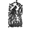 Frog Princess Openwork Relief (Плакетка Сквозной рельеф Царевна Лягушка Касли). Cast iron (Dutch soot). Matte black color. Made in the 1980s. Model was created by artist and sculptor V. M. Filippov (1939-1989). 8¼" in height, 4¼" width. Weighs 12½ oz. 1 only, as shown.  Nicely detailed lost-wax casting from the Kasli Iron Works in Yekaterinburg (Ekaterinburg) in the Ural Mountains, Russia. This significant mountain ridge forms the border between Europe and Asia. Kasli casting (named after the town of Kasli) is a metallurgical and metal-working plant which arose on the banks of the river Iset ( Исеть), and was one of the best of its kind in its day.