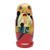 Zaporozhian Cossacks (Запорожские казаки). A unique mixed media matryoshka with high relief texture enhancements. The first doll has a raised pipe, forelocks, earring and braid as well as a ladybug on the back. Other dolls all have some texture, including traditional head wear, a distinctive mustache on the second doll, plus silver crosses on all four.  The Zaporozhian Cossacks lived downstream from the Dnieper Rapids. They were predominantly Ruthenians, and played an important role in the history of Ukraine. The Cossacks left a profound cultural, political and military legacy on Ukraine, Russia, Poland, Turkey and other states that came in contact with it.