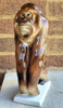 Orangutan (Орангутанг). Orangutans are intelligent great apes that can be found most of the time in the rainforests of Borneo and Sumatra. They have proportionally long arms and short legs and their hair is reddish-brown. This piece is 7½" x 5" and was hand painted at the Lomonosov Porcelain Factory and marked with the factory backstamp. Two talented artists collaborated to produce many of the "Porcelain Zoo" animal sculptures. Porcelain painter Viktor Zhbanov and sculptor/modeler Pavel Veselov. The fruit of their cooperation produced unique figures that are natural and distinctive in their poses.