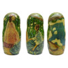 The Paintings of Victor Borisov-Musatov (Картины Виктора Борисова-Мусатова). A one-of-a-kind art doll that was painted and signed by the artist (O. Shepel) of Rostov on the Don and dated 1993. Each doll is illustrated "in the round" to show each painting completely. All the work was done by hand. Each doll is finished with a shiny coat of lacquer and the bottoms of each doll are painted in different shades of blue.The first doll (shown all four sides) is "Autumn Evening" (1904-05). The second doll is "Spring Tale" (1904-1905), a sketch for a panel. The third doll is "Emerald Necklace" (1903-1904). The rest are as follows: "Slumber Divine" (1904-05), a sketch for a panel; "The Pool" (1902); "Tapestry" (1901) and, finally, "Ghosts" (1903).