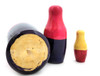 Polkhovsky-Maidan or Krutets (Полховский-Майдан или Крутец). A vintage pure folk art matryoshka with classical Polkh stylings. It's simply decorated with primary colors. Note the small eyes and the part of her hair - two curls peeking out from a long veil. Probably late 1950s-early 1960s. Uncommon. 3 nest, 6¾" in height