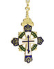 1913 Romanov Tercentenary Enamel Cross (Крест в Память 300-летия Дома Романовых). This cross was originally issued in 1913 to commemorate the 300th Anniversary of the House of Romanov, and was presented primarily to Orthodox clergy for exceptional merit. The crown above the cross is the ancient "Cap of Monomakh" ("Шапка Мономаха") that was bestowed upon Mikhail I at his coronation. He reigned from 1613 to 1645. The colors of the cross were appropriately chosen for their symbolic meaning. The color blue stands for royalty, and is associated with the Mother of God. Green symbolizes life, and is the color of the Holy Spirit.