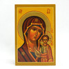 The Mother of God of Kazan is a combination of feminine sweetness and saddened tenderness emphasizing the gravity of what is to be. Her head bows slightly in the direction of Christ, who stands upright and faces the viewer, while bestowing a blessing. Inscriptions are "Jesus Christ", "Mother of God", "He who is", all Greek abbreviations. The Kazan Mother of God is historically notable through several miracles and played a major historical role in Russia's destiny. The original icon was carried by Prince Dmitry Pozharsky (1577-1642) into battle. It made its apparition in 1579 in Kazan, the capital of a Tartar khanate, where, at the time, half the city was being destroyed by fire. A special church was built in Kazan in 1679, but the icon took up residence in Moscow. had been kept in Moscow. The icon then moved to St. Petersburg where it was installed in the Kazan Cathedral on Nevsky Prospect in the center of the city.