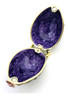 Purple Roses Floral Box. Delicate purple/white roses intertwined with green leaf tendrils on a hand enameled purple background. This egg box evokes the style of Peter Carl Faberge, court jeweler to the Russian Tsars. The enamel is baked onto a pewter base, then polished and finally set with genuine Austrian crystals. The egg is hinged and can store small jewelry. Comes in a satin-lined gift box.