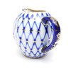 Cobalt Net Small Milk or Cream Pitcher. Elegant small pitcher from the Lomonosov Porcelain Factory in St. Petersburg, Russia. Makes a terrific gift! Fully hand painted and decorated. Not a Chinese knock-off!  Mineral cobalt, 22Kt gold. 3" height, 3¾" width, 6oz. capacity.