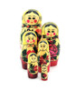 Classic Mashenka (Машенька) Semenov Matryoshka Doll. Mashenka is the diminutive form of Mary and the classic Semenov maiden is known sometimes by this name. Ours has the rectangular orange paper "Made in the USSR" label and was made in the late 1980s. So, what makes this doll a classics? For starters, the faces and fingers on every doll are carefully painted. Attention is given to the colors and the flowers, which are also meticulously painted. Each doll is a smaller version of the previous one and several sport the so-called "fingerprint" swirls. These dolls are not at all what is currently produced in Russia or elsewhere. Vintage dolls reflect a bygone era when artists painted for the sake of the art and for each other. They're just not making them like this one anymore.