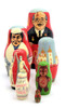 Gorbachev and Soviet Promo Matryoshka Doll. One of the more unusual, or perhaps original, Gorby dolls we've ever seen. It starts off in typical fashion with Mikhail Gorbachev in a brown suit with flag pin and medal standing against a large red banner with the word Перестройка (Perestroika, i.e, Reform Movement), and behind him another banner with a yellow hammer and sickle and star. After him, and keeping with the red banner theme, comes an indigenous woman in fur with the word Аэрофлот (Aeroflot, the, at the time, Soviet Airlines) in front of an airplane and more hammers, sickles and stars. The third piece is the Kremlin and its towers. Next is the Soviet statue of a pair holding a hammer and sickle: "Worker and Kolkhoz Woman", created for the 1937 World's Fair in Paris by Vera Mukhina. On the back is CCCP and a star. The next piece is a smiling bear cub with a hammer and sickle on its belly and more CCCP and a star. Nexxt to last is a representation of a Stolichnaya Vodka label and "Made in USSR" in English. The last piece is a tiny matryoshka girl. The doll is actually signed in Russian by the artist, but not dated. We estimate that it was painted pre-1991, perhaps 1988-1990, a souvenir representation of Soviet symbols and goods. Gorbachev and Soviet Promo Matryoshka Doll. One of the more unusual, or perhaps original, Gorby dolls we've ever seen. It starts off in typical fashion with Mikhail Gorbachev in a brown suit with flag pin and medal standing against a large red banner with the word Перестройка (Perestroika, i.e, Reform Movement), and behind him another banner with a yellow hammer and sickle and star. After him, and keeping with the red banner theme, comes an indigenous woman in fur with the word Аэрофлот (Aeroflot, the, at the time, Soviet Airlines) in front of an airplane and more hammers, sickles and stars. The third piece is the Kremlin and its towers. Next is the Soviet statue of a pair holding a hammer and sickle: "Worker and Kolkhoz Woman", created for the 1937 World's Fair in Paris by Vera Mukhina. On the back is CCCP and a star. The next piece is a smiling bear cub with a hammer and sickle on its belly and more CCCP and a star. Nexxt to last is a representation of a Stolichnaya Vodka label and "Made in USSR" in English. The last piece is a tiny matryoshka girl. The doll is actually signed in Russian by the artist, but not dated. We estimate that it was painted pre-1991, perhaps 1988-1990, a souvenir representation of Soviet symbols and goods.