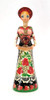 Maiden with Samovar (Девушка с самоваром). Young girl in Russian folk costume including a kokoshnik (headdress) carries a carved and painted samovar on a tray. Hand made and painted wooden ornament with high relief detail and detailed painting on both sides. 5½" in height. Made in Sergiev Posad, Russia about 25 years ago.