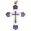 Orthodox Cross (Православный Крест). A beautiful Orthodox cross with floral embellishments and three rich enamel colors: blue, red, and white. Gold plated over copper. 1½" (38mm). Gift boxed. Comes with a 20" gold plated chain.