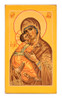The Theotokos of Vladimir (Владимирская икона Божией Матери). This Orthodox icon of the Eleusa type, Tenderness in Greek, and Умиление in Russian, expresses the age-old relationship of Mother and Child with great emphasis. Christ, as a child, touches his Mother's face with one hand and while pressing His cheek against Hers. Her sorrowful gaze foresees the Passion as they lock in an eternal embrace. Around 1131, the original icon was taken from Constantinople to Vychgorod, near Kiev. Then, in 1155, Prince Andrei Bogolyubsky took it to the city of Vladimir, from whence it took its name. In 1395, with Moscow in danger of being overrun by Tamerlane's Mongol hordes, the icon was brought to Moscow and installed at the Uspensky (Dormition of The Virgin) Cathedral in the Moscow Kremlin. After danger had passed, the icon was returned to Vladimir. In 1480 it was again placed in the Moscow Kremlin.