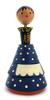 Vintage Stacker Toy. This vintage girl stacker toy resembles many cultures. It might be Salvo (Estonian) arts and crafts factory work, or perhaps it's Danish, or even Czech work. Even Poland can't be ruled out! This is the beauty of folk art! Since the stacker is unidentified, it can be one of the above, or even none of the above. In any case, it's very interesting. The red and yellow collar work that look like tulips might hold a clue in all this.  Approximately 9" in height and 4" base diameter.