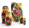 Polkhovsky-Maidan 4 nest. In the original factory packaging. Voznesensky region ("Вознесенское объединение "П-Майданская роспись"). Classic Polkhovsky-Maidan matryoshkas are decorated with India ink and aniline dyes. This nesting doll, with its appealing faces, was made at the production association "Polkhovsky-Maidan painting", which brought together the artists of Krutets, Polkhovsky-Maidan and Voznesenk. A paper label in Russian gives the date of manufacture (1988), ID number (НХП-ГО-2279а) and price (6.00) in rubles. Approx. 6" to 2¼". Doll like new, box is very good.