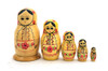 Vintage Matryoshka Matryoshka from Moldova. Made in 1988, when the country was a part of the Soviet Union known as the Moldavian Autonomous Soviet Socialist Republic (МАССР - Молдавская Автономная Советская Социалистическая Республика). Label reads: Министерство лесного хозяйства МАССР (Ministry of Forestry) and Волжский Комбинат (Volzhsky Plant) plus some product information, such as "Matryoshka 5-nest" and the year (1988) of production. Interesting color scheme. Glossy lacquer. 5 nest, 4½" down to 1¼".