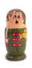 Red Army Boy (Красная армия). A gang of young boys dress up to play Red Army soldiers, KGB officers, and Young Pioneers. First wears a green olive Budenovka infantry coat with cap with a red star, holds a glistening sharp sword and a hobby horse on a stick. The second is a grim-faced agent with his white coat and pistol, and the third is a little scout.  An early entry into the collector field of unusual nesting dolls. Probably Moscow. Dated 1992 and signed by the artist.