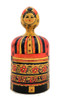 "Kadochka" Storage Jar from Polkhov Maidan. An intriguing functional small caddy, or wooden jar, which is painted with traditional Polkhov Maidan colors. The head of the storage jar is the grip and it opens from the center. These types of universal containers were intended for storing granulated sugar, salt, flour, dried mushrooms, tea, etc. 

Classic Polkhovsky-Maidan matryoshkas are decorated with India ink and aniline dyes. The worn label on the bottom of this appealing and intricately detailed caddy, indicates that it was made at the production association "Polkhovsky-Maidan painting" ("Вознесенское объединение "П-Майданская роспись"), which brought together the artists of Krutets, Polkhovsky-Maidan and Voznesenk.
