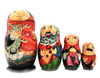 Extended Russian Farmhouse Family.  A finely painted artistic doll that features three generations of a simple family that lives on a farm in a village. Farm themes have always been popular in matryoshka production as the farm represents an idyllic and genuinely practical state of affairs in Russia, yesterday and today. The rural experience is universal, and while romanticized, it also reveals that which is mostly lost. This enjoyable set, that even manages to sneak a birch limb on the first doll, is from Zagorsk. 10 nest, 8"x 1".