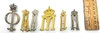 Romanian/King Michael/WWI-WWII period large epaulette cyphers. Includes a single gilt crowned "MI", gilt and silvered stylized crowned long "M", gilt and silvered long "II", single silver crowned "OI", others. Total of 9 pieces. Total weight is 1oz.