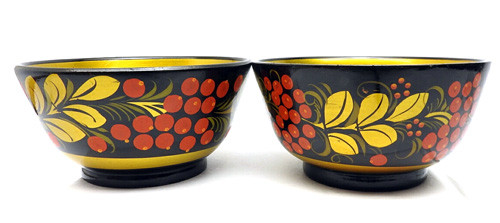 Khokhloma Small Bowls, matching pair