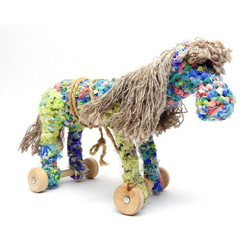 Rainbow Textile Pull-Along Toy Horse