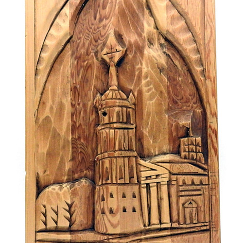 Tower and Buildings Carved Wall Plaque