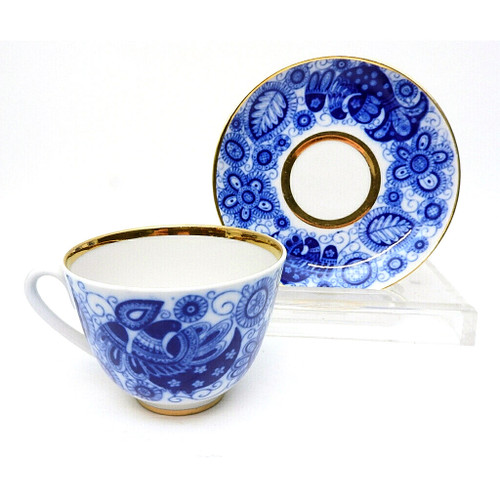 Cobalt Lace Teacup and Saucer [USSR]