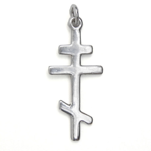 Traditional Russian Orthodox 3-Bar Cross. This cross is also known as an 8-point cross. Sterling silver, hand cast in small quantities using the lost wax method. 1½" (38mm). Gift boxed. Traditional Russian Orthodox 3-Bar Cross. This cross is also known as an 8-point cross. Sterling silver, hand cast in small quantities using the lost wax method. 1½" (38mm). Gift boxed.