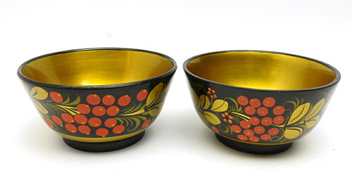Khokhloma Small Bowls, matching pair