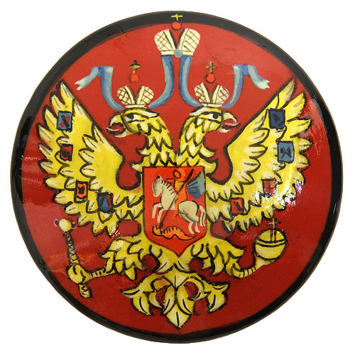 Russian Lacquer Double-Headed Eagle Pin - Red [Hand Painted]