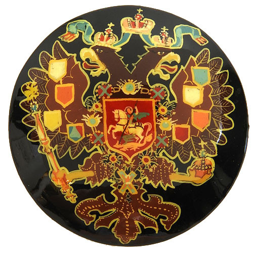 Russian Lacquer Double-Headed Eagle Pin  - Black   [Hand Painted]