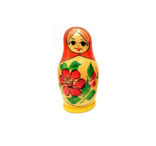 Vintage Mini Matryoshka. The hand-painted flowers on this doll have some wonderful patterns in traditional colors of red, green and yellow. Made in the Kirov Factory in the late 1980s. 3 nested,  3". USSR label. Vintage Mini Matryoshka. The hand-painted flowers on this doll have some wonderful patterns in traditional colors of red, green and yellow. Made in the Kirov Factory in the late 1980s. 3 nested,  3". USSR label.