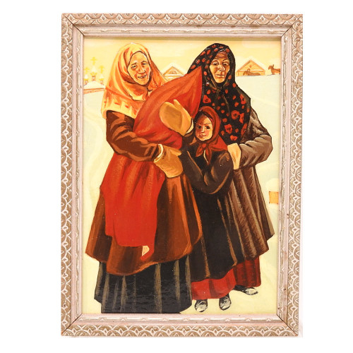 Women at the Bazaar (Женщины на базаре). Original (circa 1920) by the renown artist and stage designer Boris Kustodiev (1878-1927). Hand painted copy.